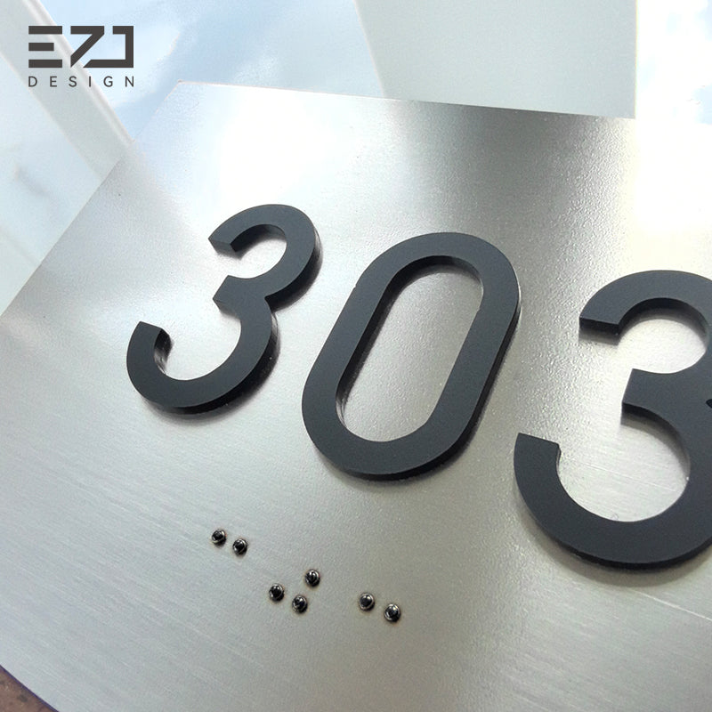 Grade 2 braille beads and raised room number detail
