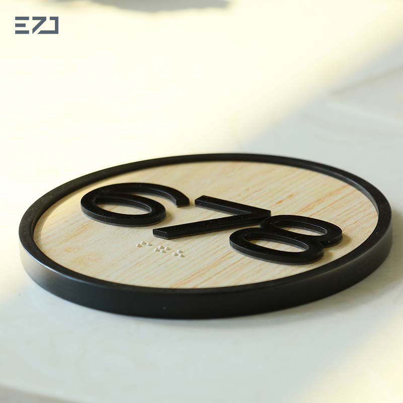Custom Wood Grain Acrylic ADA Braille Signs - Grade 2 Tactile Room Signage