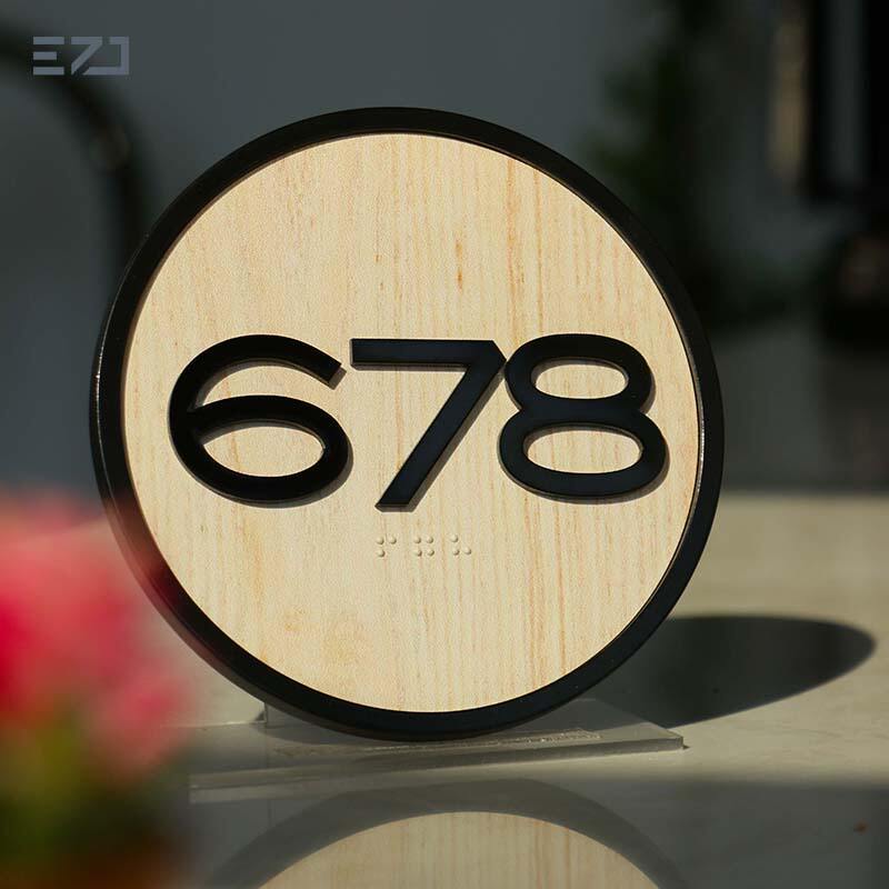 Custom Wood Grain Acrylic ADA Braille Signs - Grade 2 Tactile Room Signage