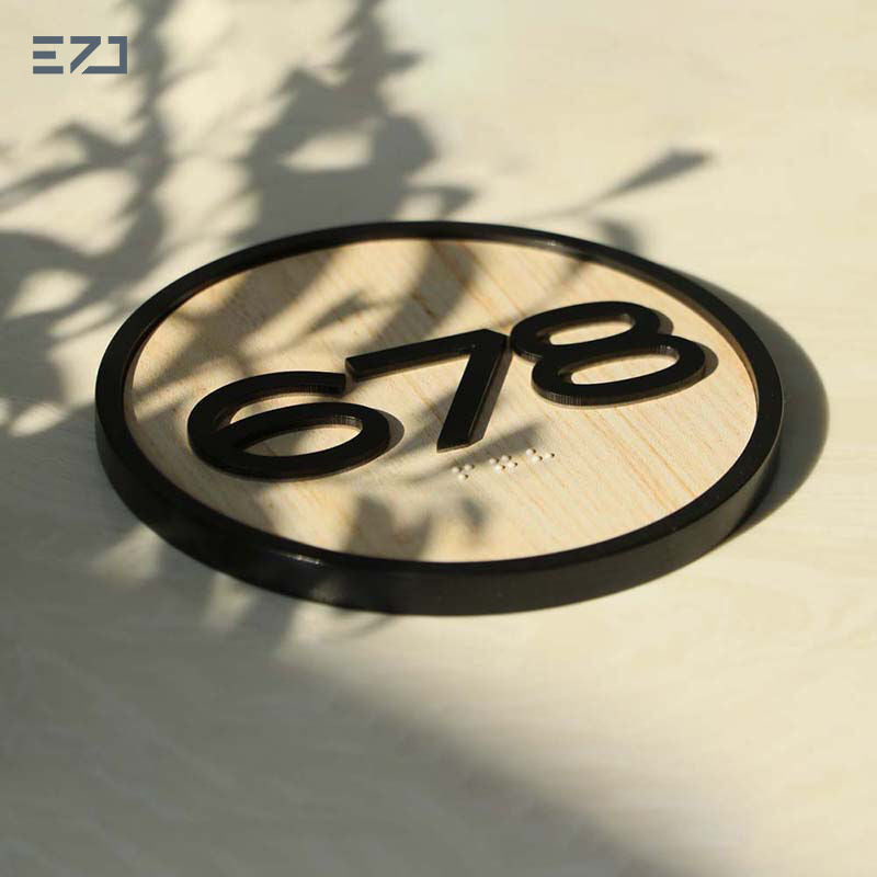 Custom Wood Grain Acrylic ADA Braille Signs - Grade 2 Tactile Room Signage