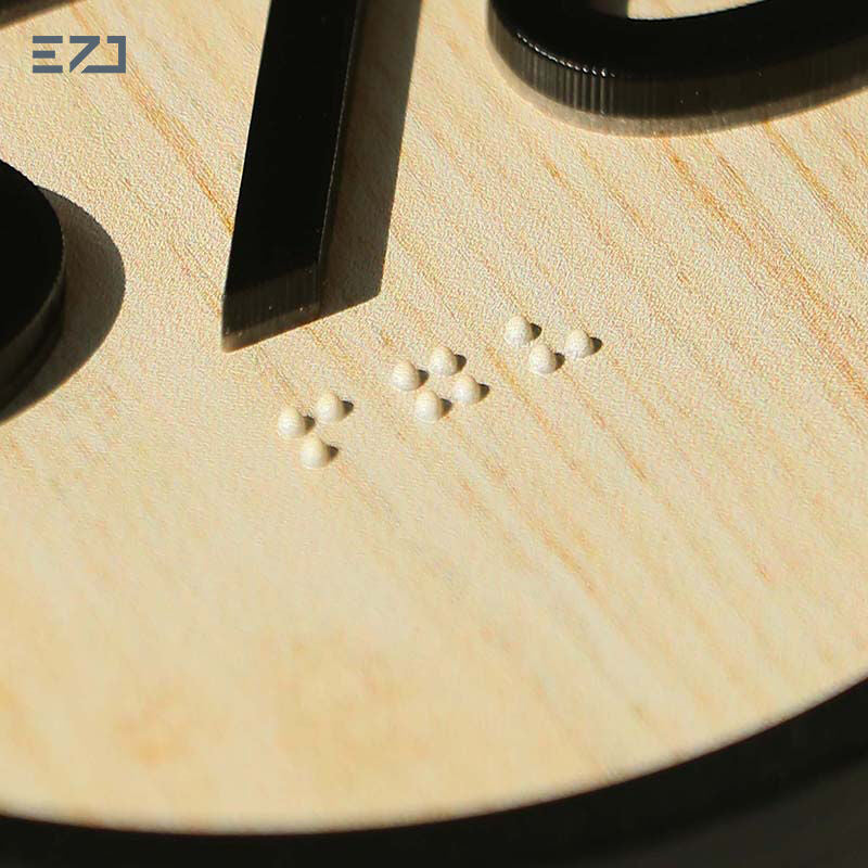 Custom Wood Grain Acrylic ADA Braille Signs - Grade 2 Tactile Room Signage