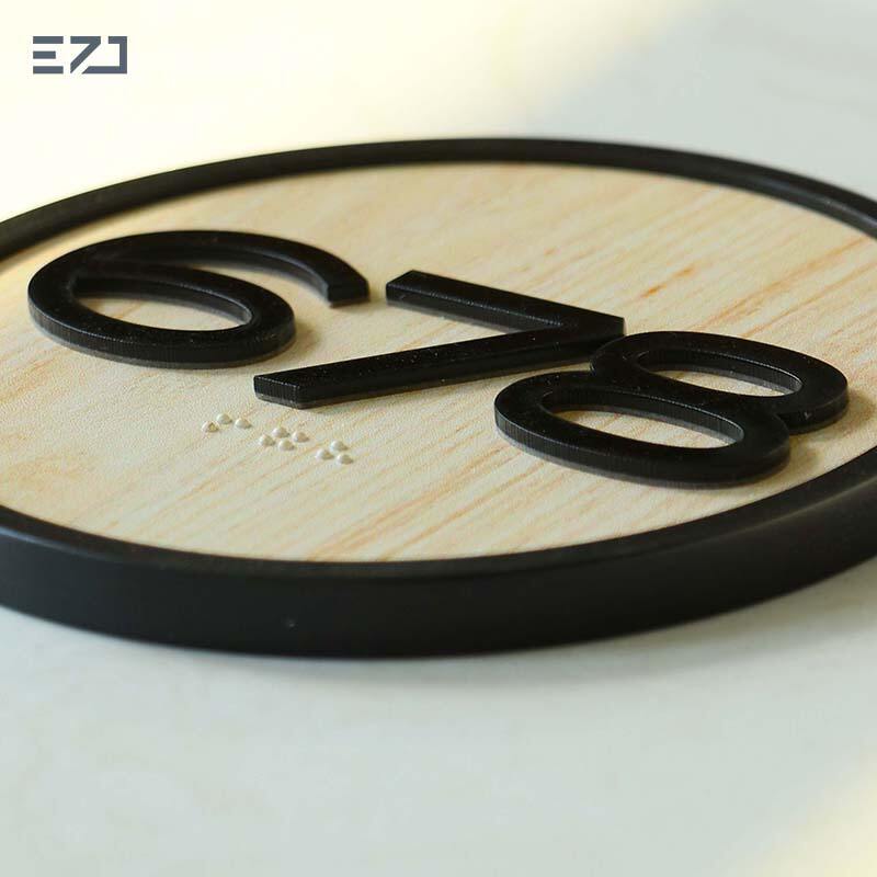 Custom Wood Grain Acrylic ADA Braille Signs - Grade 2 Tactile Room Signage