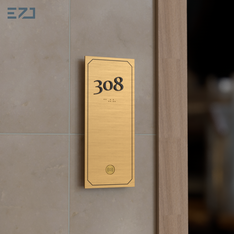 Modern 3D Acrylic & Metal Hotel Room Sign - Integrated LED & Guest Service Indicators