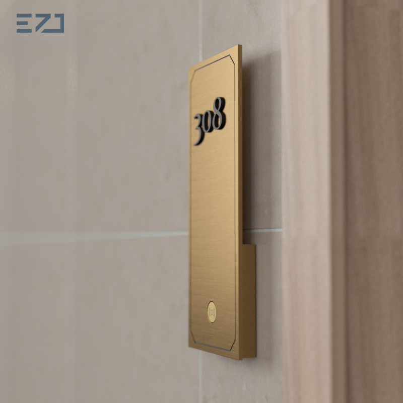 Modern 3D Acrylic & Metal Hotel Room Sign - Integrated LED & Guest Service Indicators