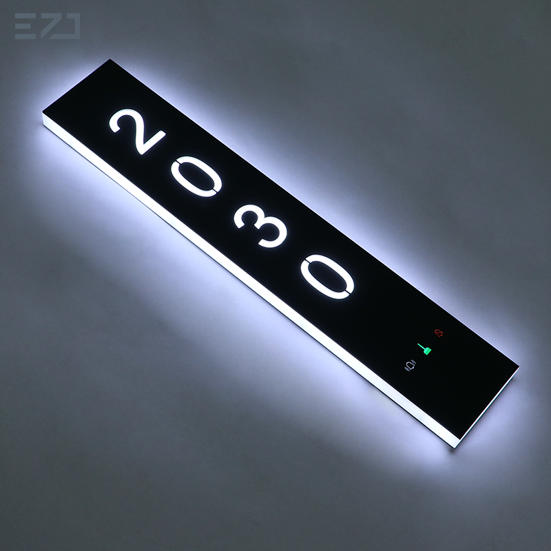 Smart Electronic Hotel Door Number Plate - Brushed Metal with LED DND/MUR Icons