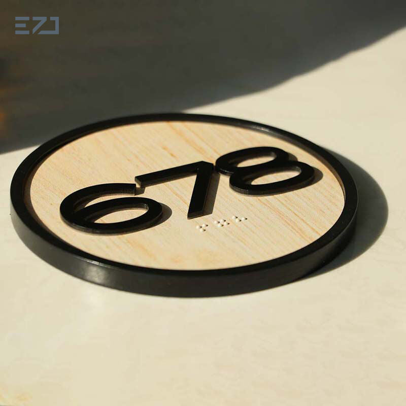 Custom Wood Grain Acrylic ADA Braille Signs - Grade 2 Tactile Room Signage