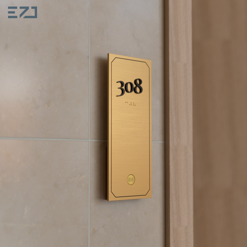 Modern 3D Acrylic & Metal Hotel Room Sign - Integrated LED & Guest Service Indicators