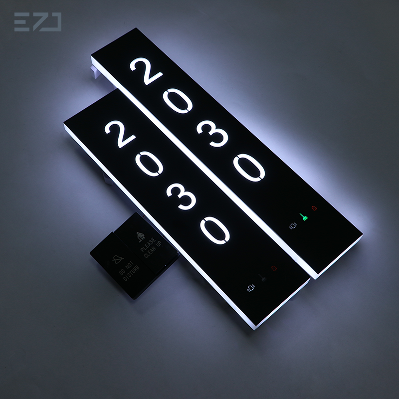 Smart Electronic Hotel Door Number Plate - Brushed Metal with LED DND/MUR Icons