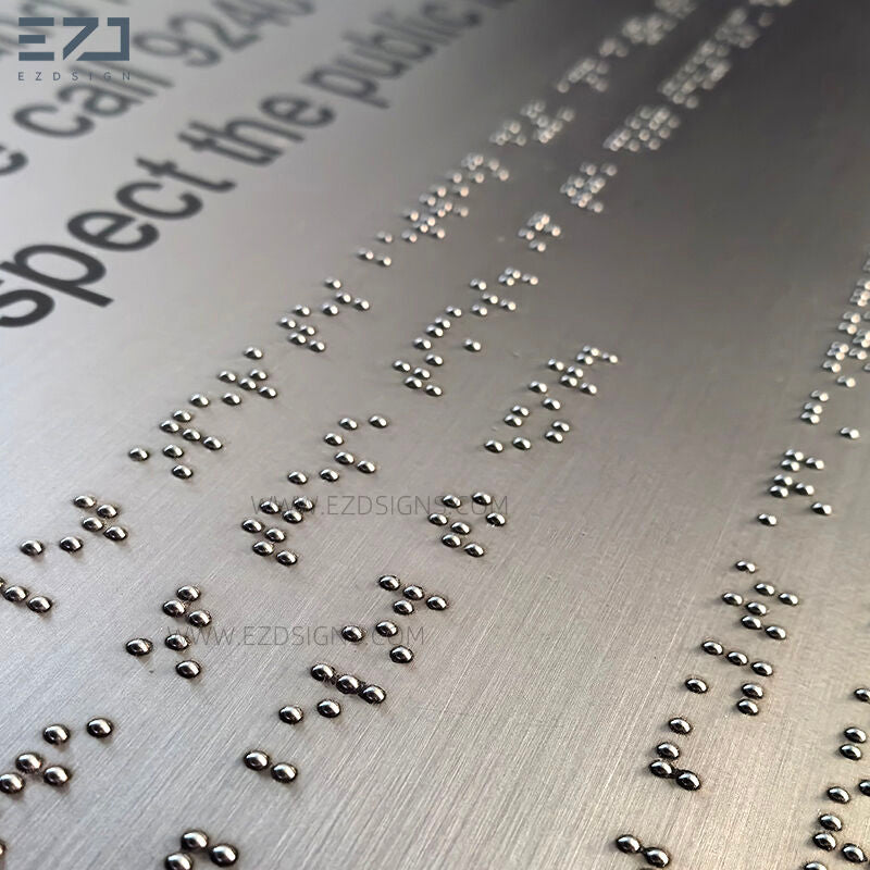 Stainless Steel ADA Braille Signs - Embedded Metal Dots & Etched Signage