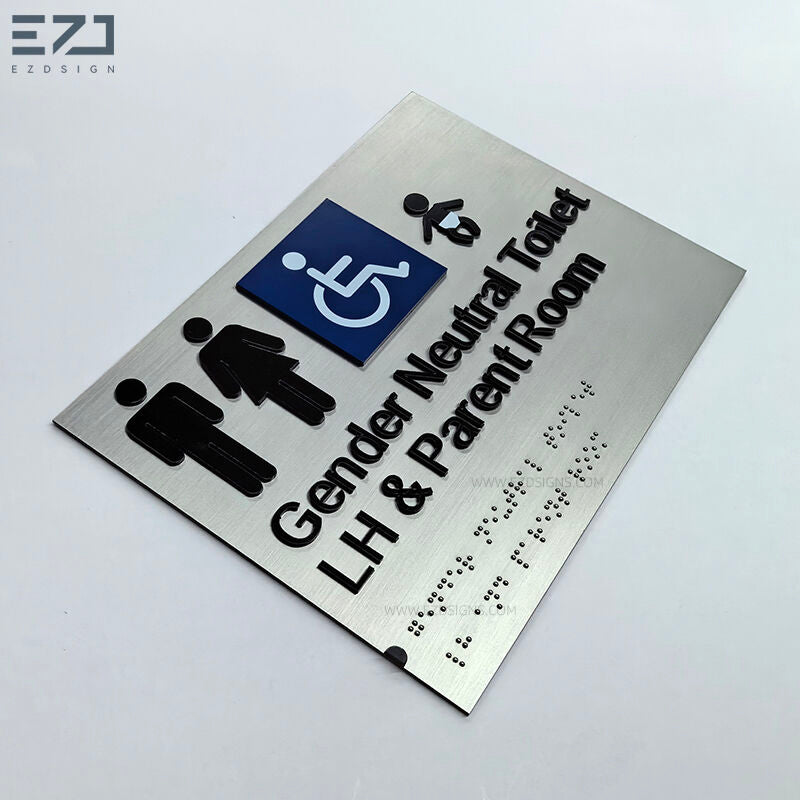 Stainless Steel ADA Braille Signs - Embedded Metal Dots & Etched Signage