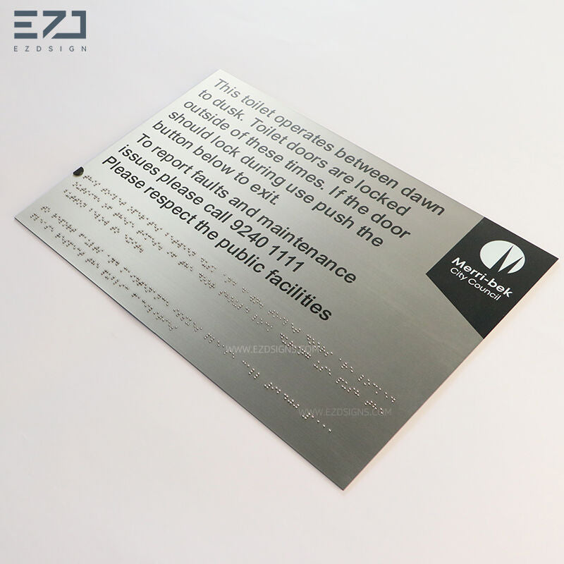 Stainless Steel ADA Braille Signs - Embedded Metal Dots & Etched Signage