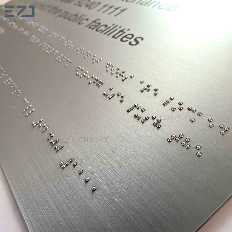Stainless Steel ADA Braille Signs - Embedded Metal Dots & Etched Signage