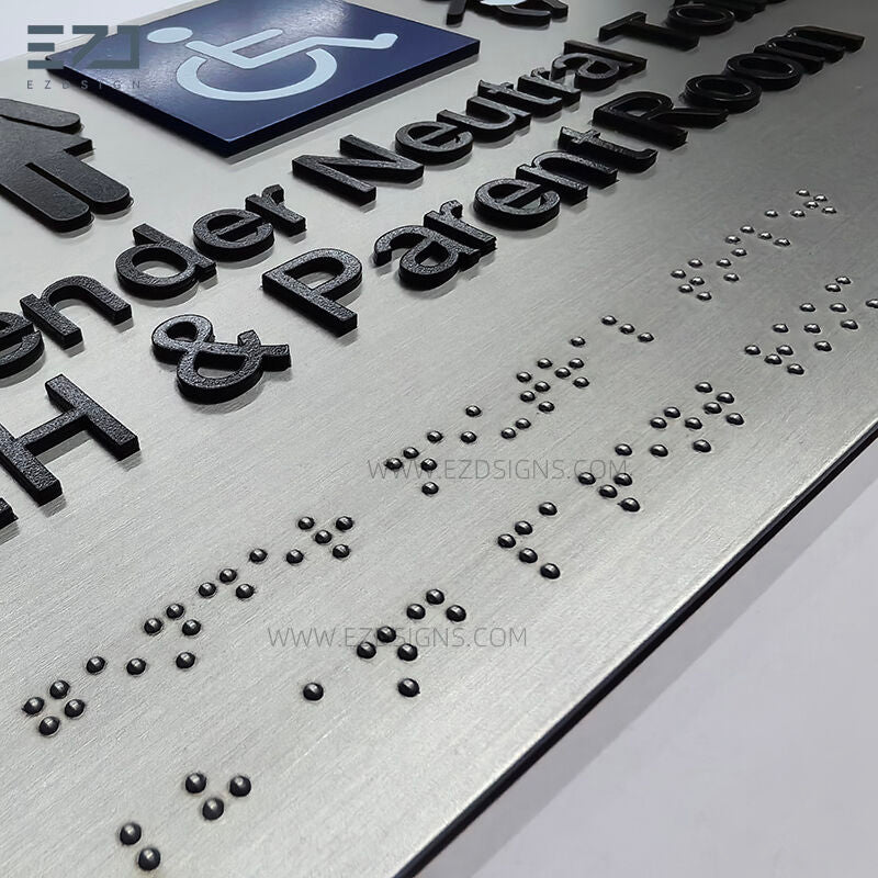 Stainless Steel ADA Braille Signs - Embedded Metal Dots & Etched Signage