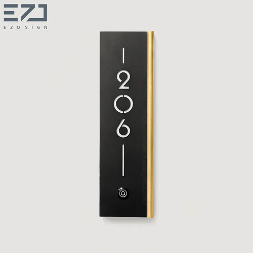 EZD Sign - Champagne Gold Hotel Room Number Plate - B2B Hospitality Signage Manufacturer