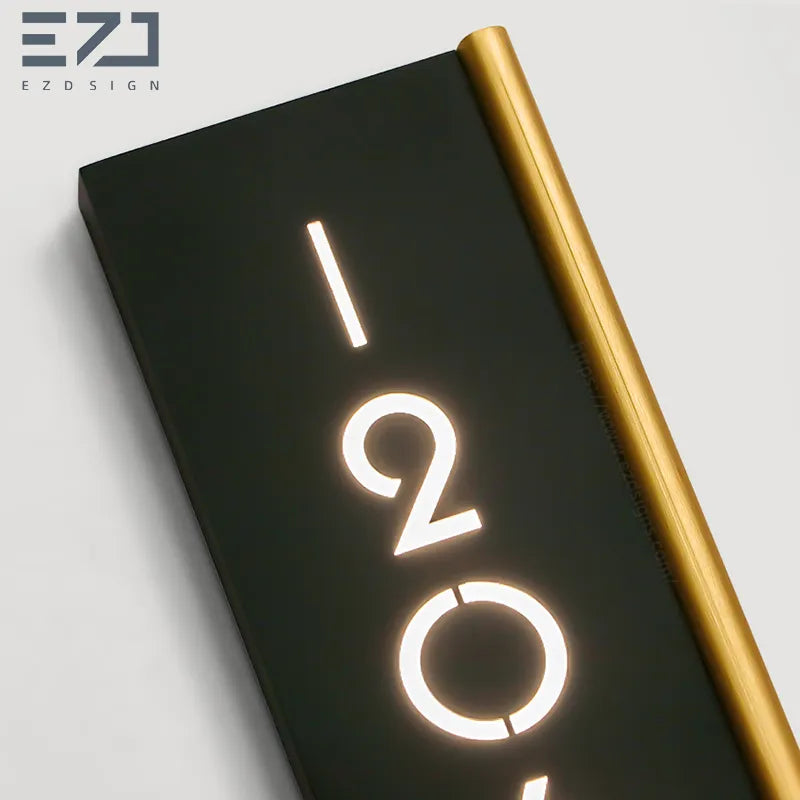 EZD Sign - Champagne Gold Hotel Room Number Plate - B2B Hospitality Signage Manufacturer