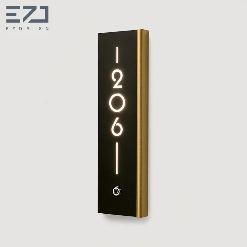 EZD Sign - Champagne Gold Hotel Room Number Plate - B2B Hospitality Signage Manufacturer