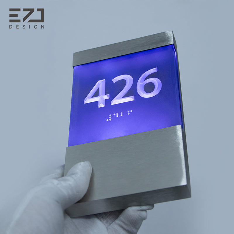 Real illuminated hotel room number sign product view